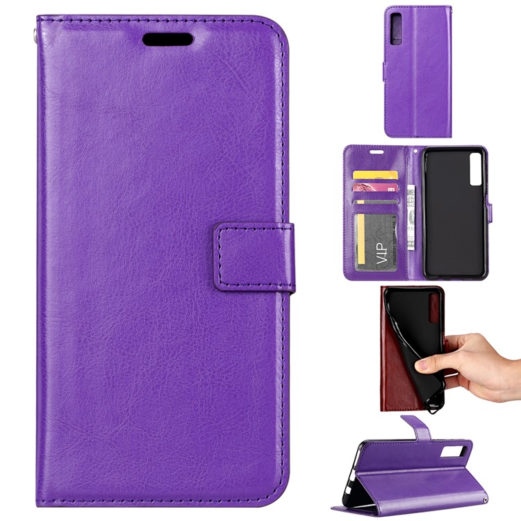 Crazy Horse Texture Wallet Leather Cover with Stand for Xiaomi Mi 9 - Purple-1