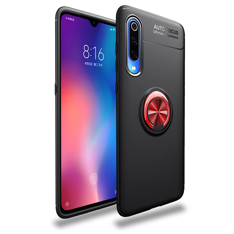 LENUO Finger Ring Kickstand TPU Case (Built-in Magnetic Metal Sheet) for Xiaomi Mi 9 - Black / Red