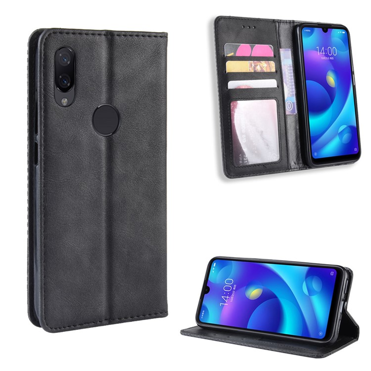 Cáscara De Cuero Auto Absorbida Estilo Vintage Para Xiaomi Redmi 7 - Negro-1