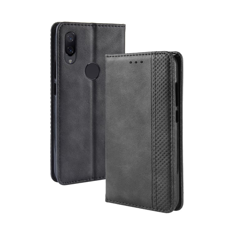 Cáscara De Cuero Auto Absorbida Estilo Vintage Para Xiaomi Redmi 7 - Negro-2
