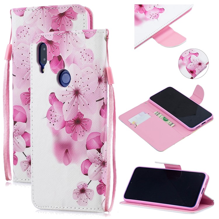 Pattern Printing Leather Stand Case with Strap for Xiaomi Redmi Note 7 / Note 7 Pro (India) - Pretty Flower-1