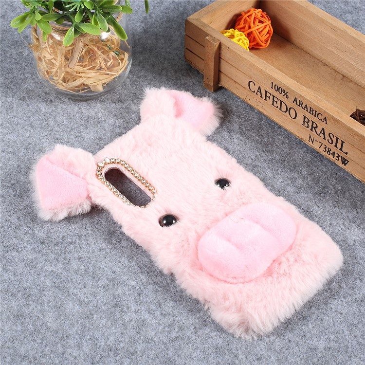 Fluffy Fur Coated TPU Protective Cover for Xiaomi Mi 9 / Cute 3D Pig / Rhinestone Decor - Pink-3