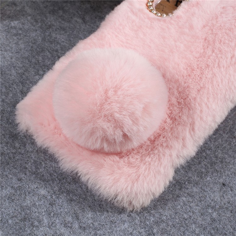 Rabbit Shape Fluffy Fur Coated Rhinestone TPU Cover for Xiaomi Mi 9 - Pink-5