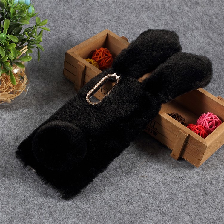 Rabbit Shape Fluffy Fur Coated Rhinestone TPU Cover for Xiaomi Mi 9 - Black-1