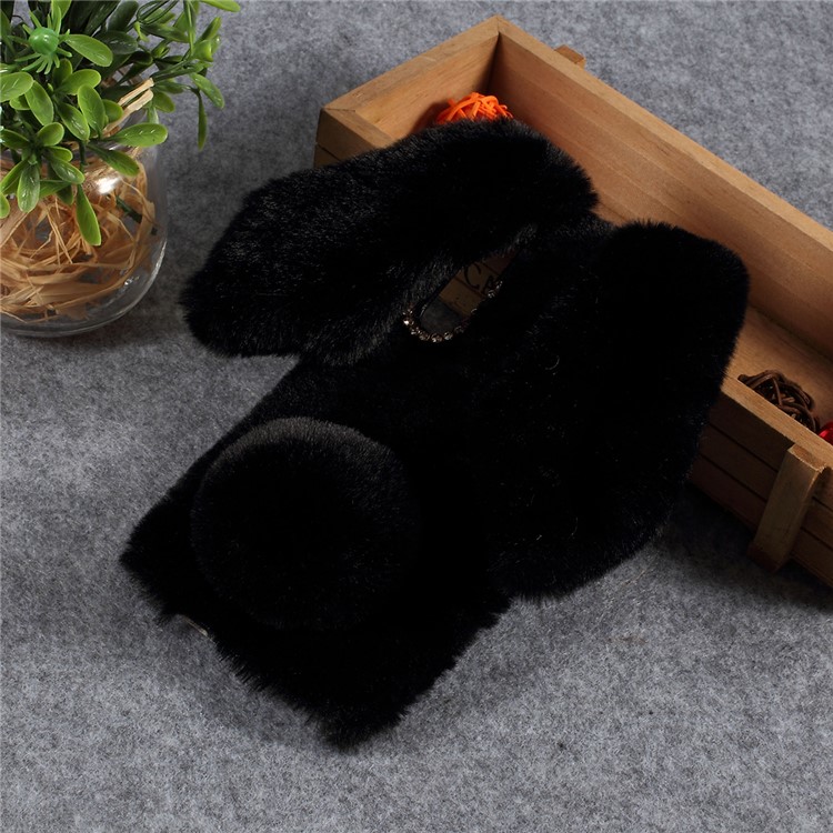 Rabbit Shape Fluffy Fur Coated Rhinestone TPU Cover for Xiaomi Mi 9 - Black-2