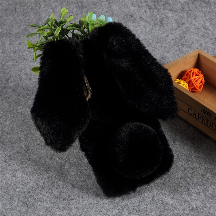 Rabbit Shape Fluffy Fur Coated Rhinestone TPU Cover for Xiaomi Mi 9 - Black-3