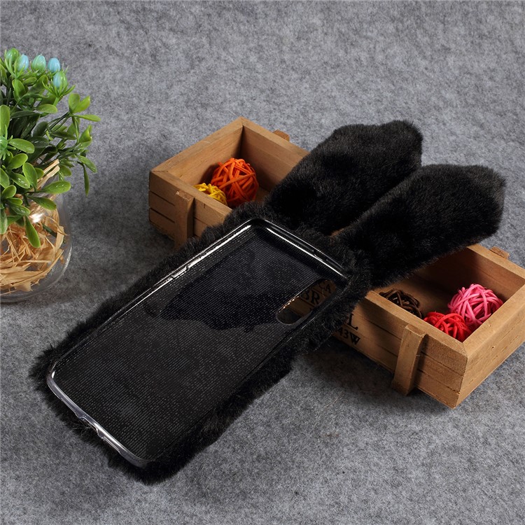 Rabbit Shape Fluffy Fur Coated Rhinestone TPU Cover for Xiaomi Mi 9 - Black-4