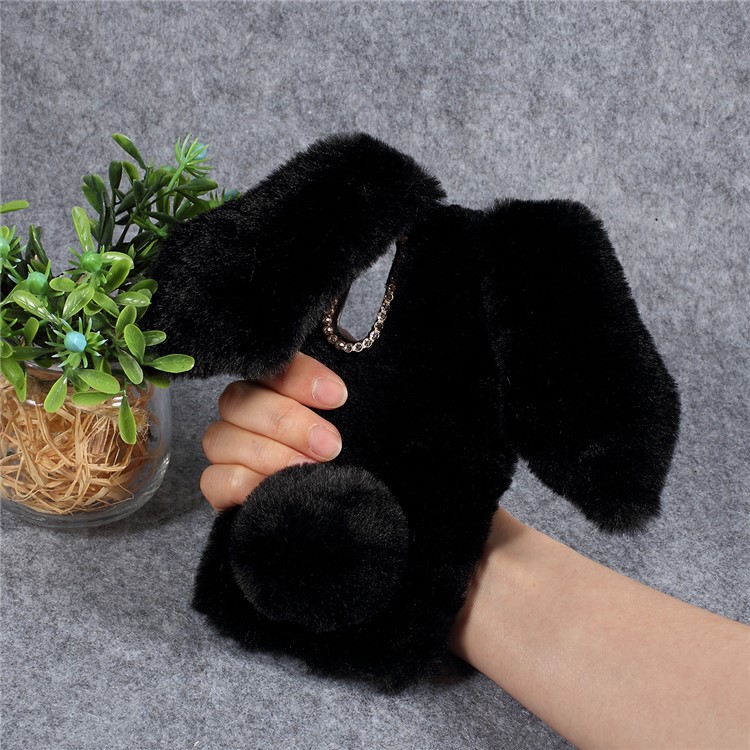 Rabbit Shape Fluffy Fur Coated Rhinestone TPU Cover for Xiaomi Mi 9 - Black-5
