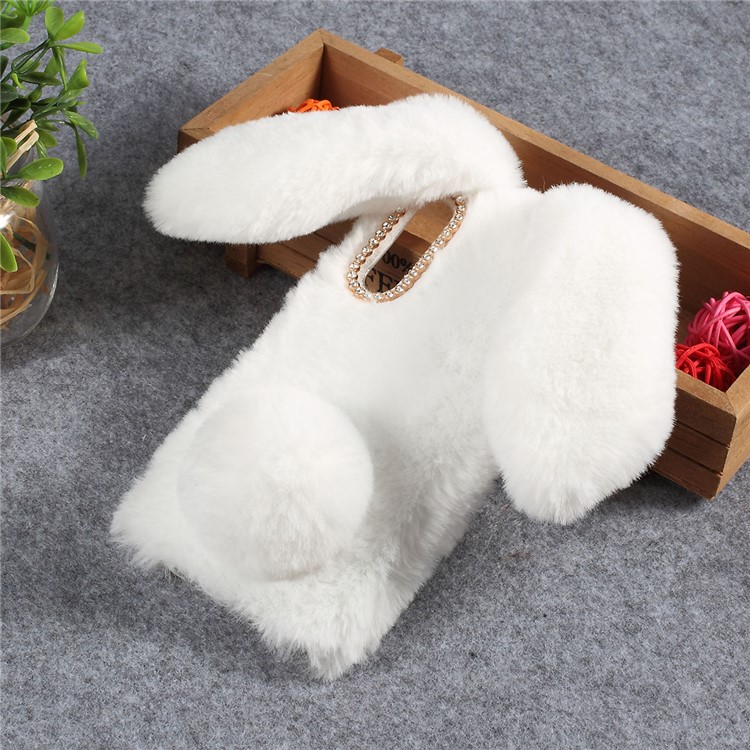 Rabbit Shape Fluffy Fur Coated Rhinestone TPU Cover for Xiaomi Mi 9 - White-1