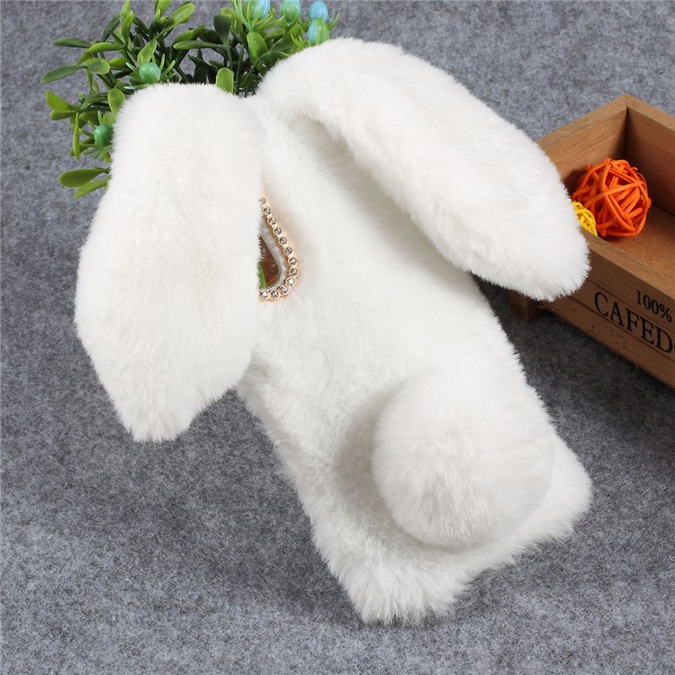 Rabbit Shape Fluffy Fur Coated Rhinestone TPU Cover for Xiaomi Mi 9 - White-2