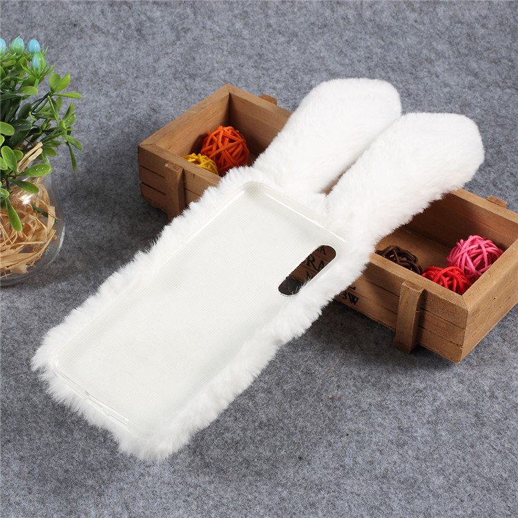 Rabbit Shape Fluffy Fur Coated Rhinestone TPU Cover for Xiaomi Mi 9 - White-3