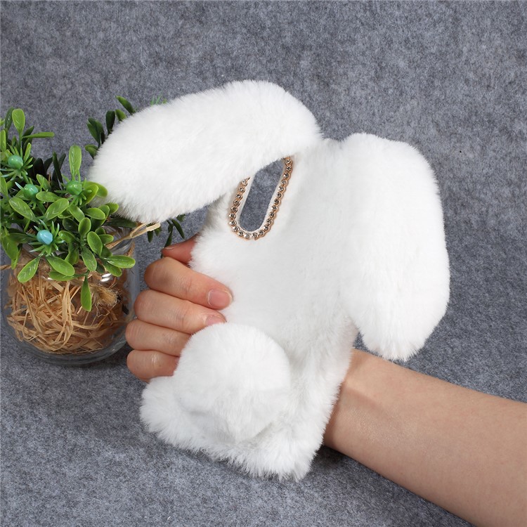 Rabbit Shape Fluffy Fur Coated Rhinestone TPU Cover for Xiaomi Mi 9 - White-4