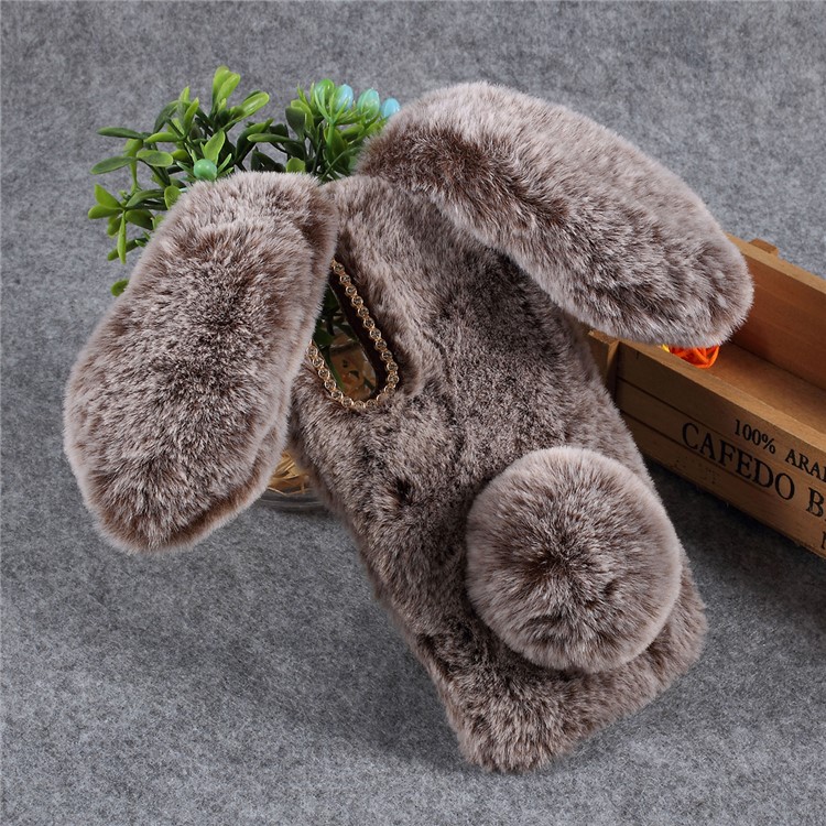 Rabbit Shape Fluffy Fur Coated Rhinestone TPU Cover for Xiaomi Mi 9 - Coffee-2