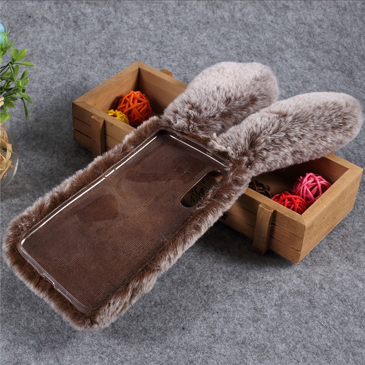 Rabbit Shape Fluffy Fur Coated Rhinestone TPU Cover for Xiaomi Mi 9 - Coffee-3