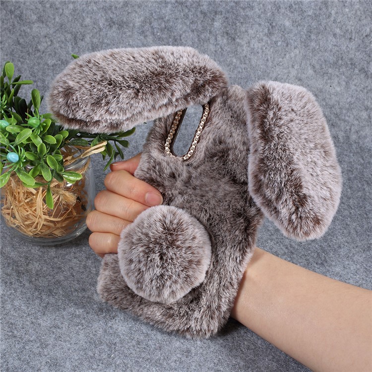 Rabbit Shape Fluffy Fur Coated Rhinestone TPU Cover for Xiaomi Mi 9 - Coffee-4