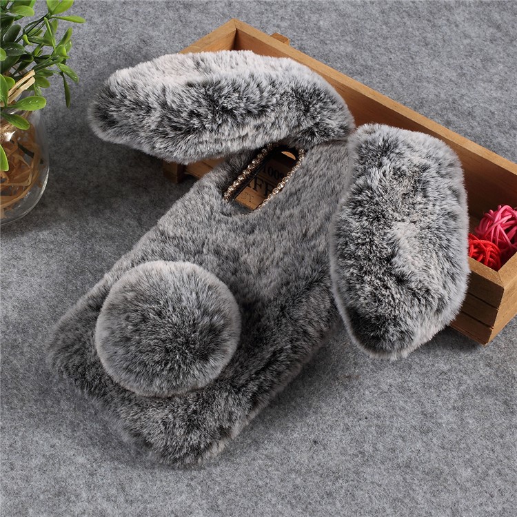 Rabbit Shape Fluffy Fur Coated Rhinestone TPU Cover for Xiaomi Mi 9 - Dark Grey-1