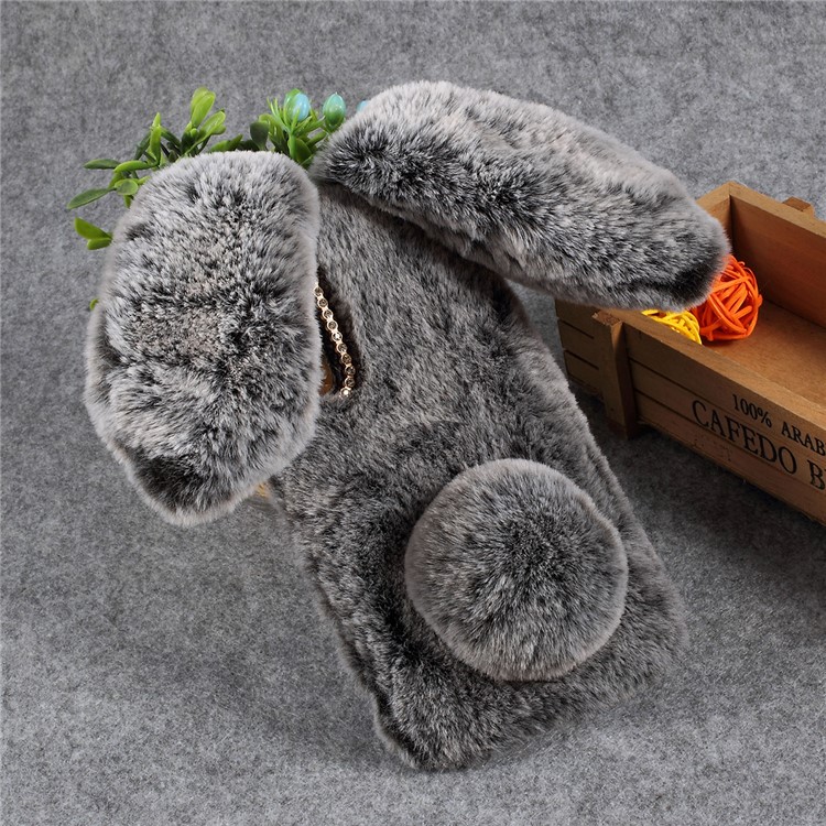 Rabbit Shape Fluffy Fur Coated Rhinestone TPU Cover for Xiaomi Mi 9 - Dark Grey-2