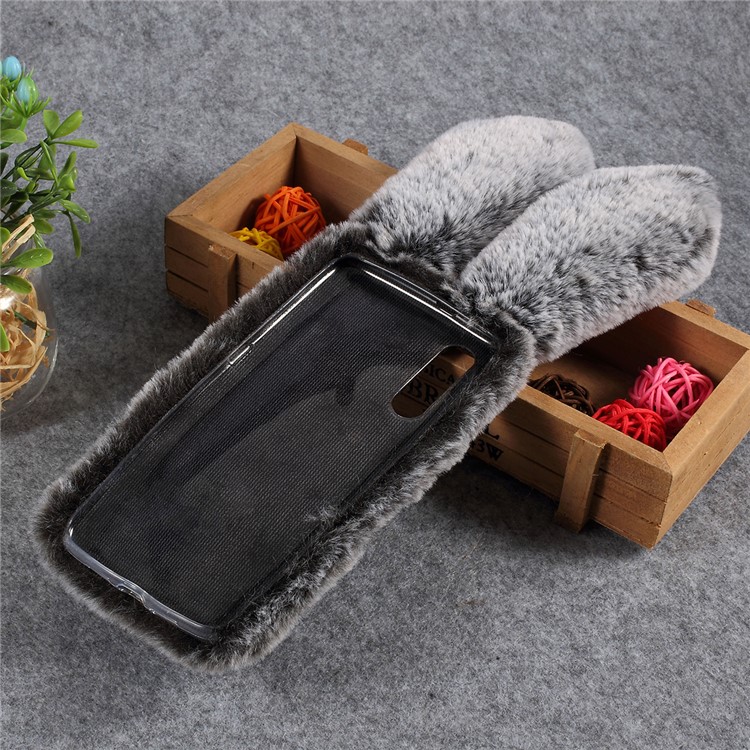Rabbit Shape Fluffy Fur Coated Rhinestone TPU Cover for Xiaomi Mi 9 - Dark Grey-3