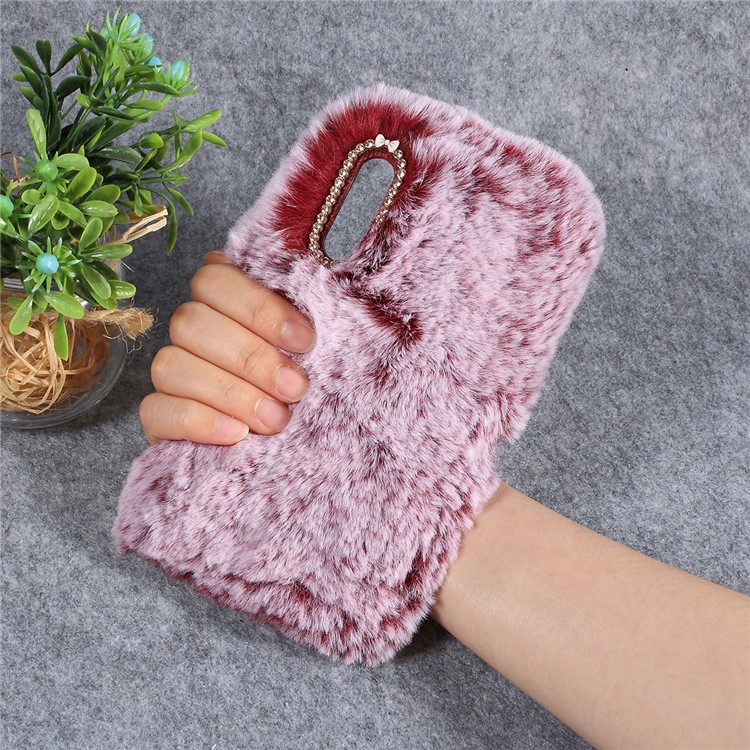 Soft Fur Coated Rhinestone TPU Case for Xiaomi Mi 9 - Wine Red-4