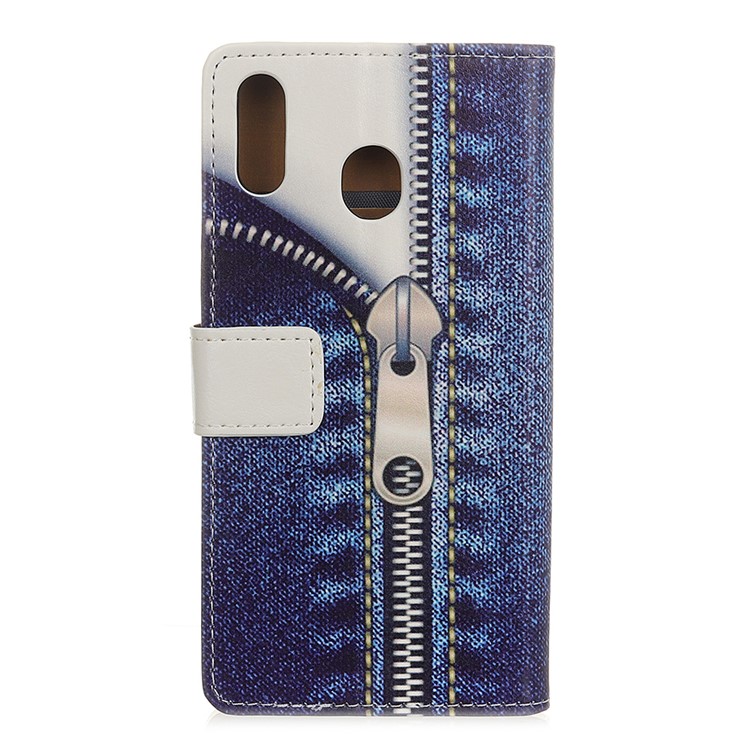 Pattern Printing Leather Wallet Stand Case for Xiaomi Redmi 7 / Redmi Y3 - Jeans Metal Zipper-3