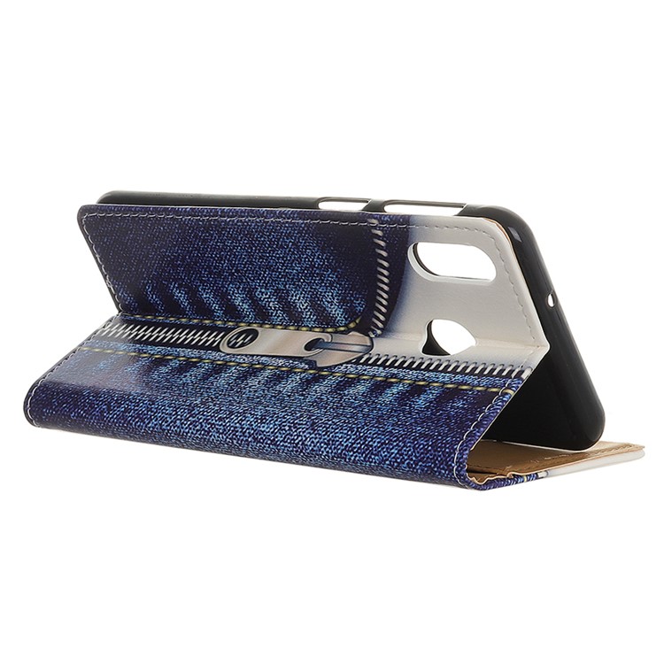 Pattern Printing Leather Wallet Stand Case for Xiaomi Redmi 7 / Redmi Y3 - Jeans Metal Zipper-4