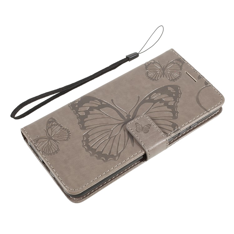 Imprint Butterfly Leather Wallet Case for Xiaomi Redmi Note 7S / Note 7 / Note 7 Pro (India) - Grey-10