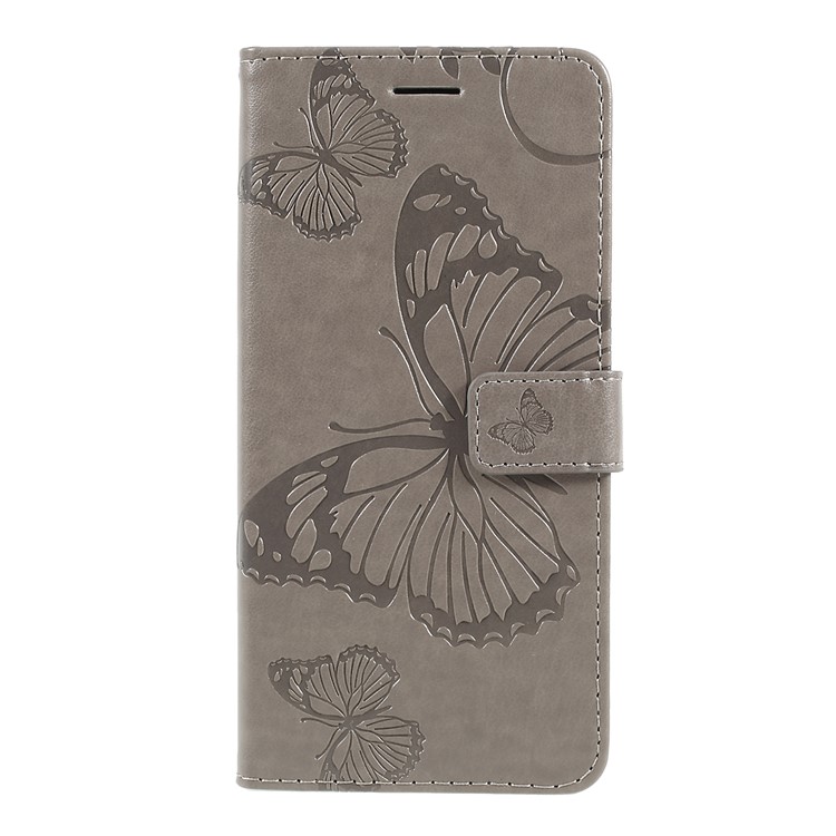Imprint Butterfly Leather Wallet Case for Xiaomi Redmi Note 7S / Note 7 / Note 7 Pro (India) - Grey-3
