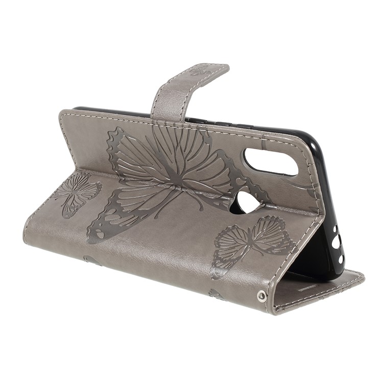 Imprint Butterfly Leather Wallet Case for Xiaomi Redmi Note 7S / Note 7 / Note 7 Pro (India) - Grey-8
