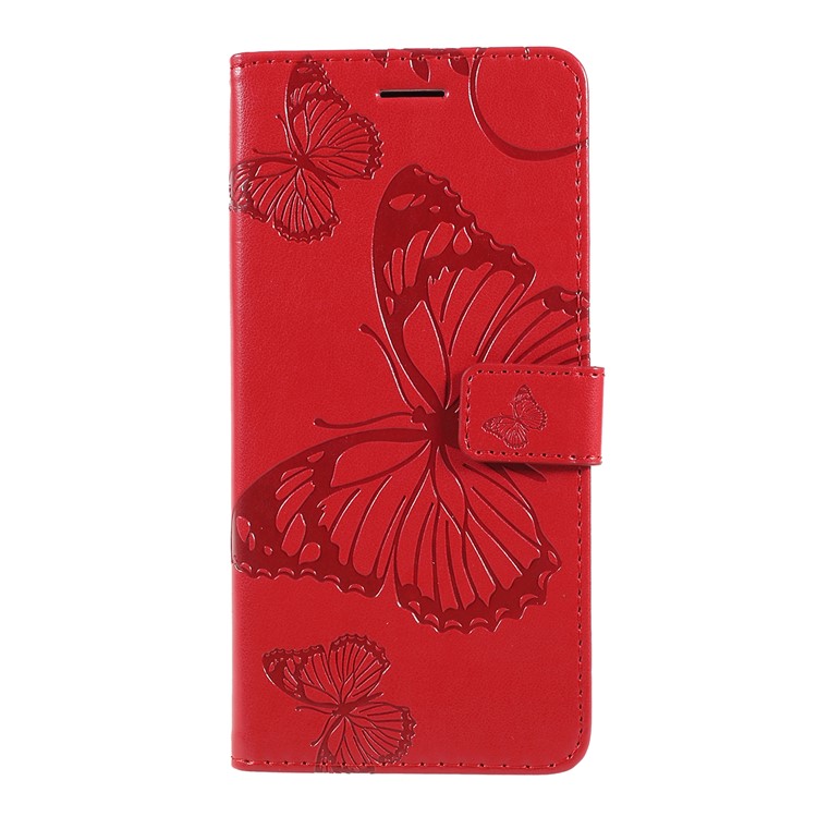 Imprint Butterfly Leather Wallet Case for Xiaomi Redmi Note 7S / Note 7 / Note 7 Pro (India) - Red-1