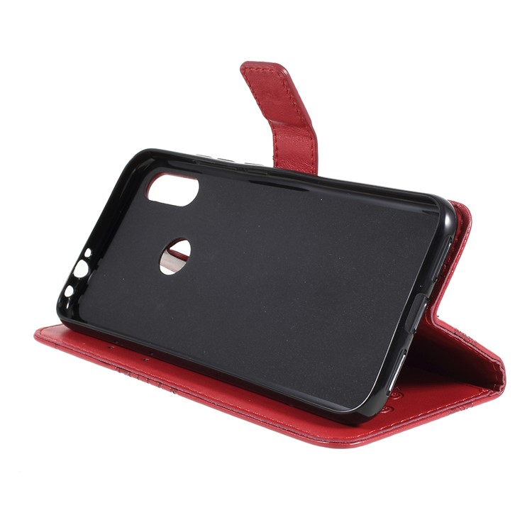 Imprint Butterfly Leather Wallet Case for Xiaomi Redmi Note 7S / Note 7 / Note 7 Pro (India) - Red-2