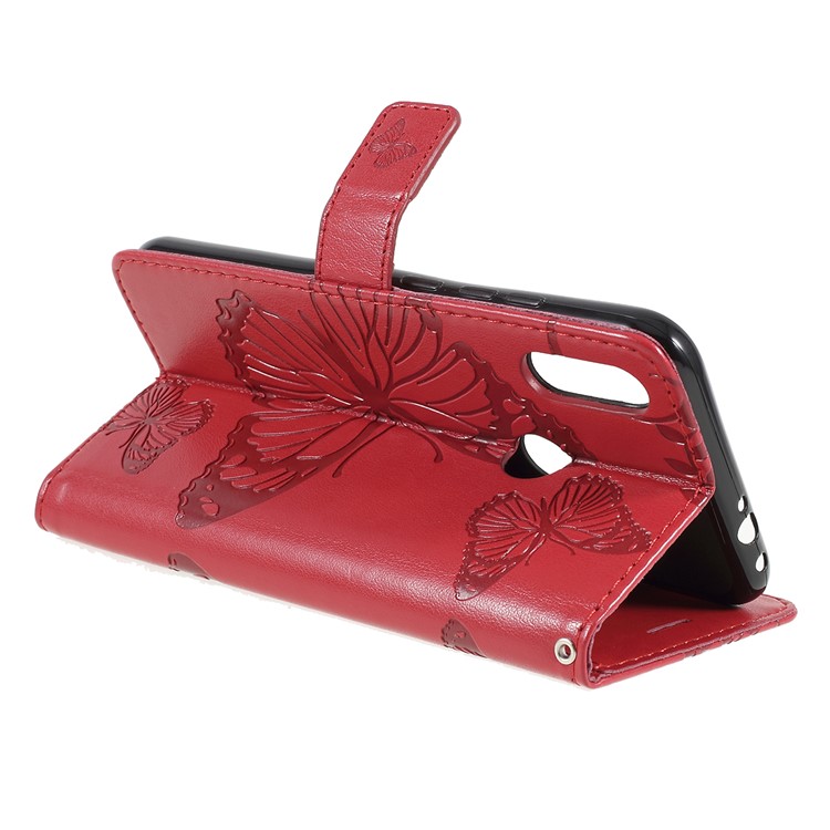 Imprint Butterfly Leather Wallet Case for Xiaomi Redmi Note 7S / Note 7 / Note 7 Pro (India) - Red-3