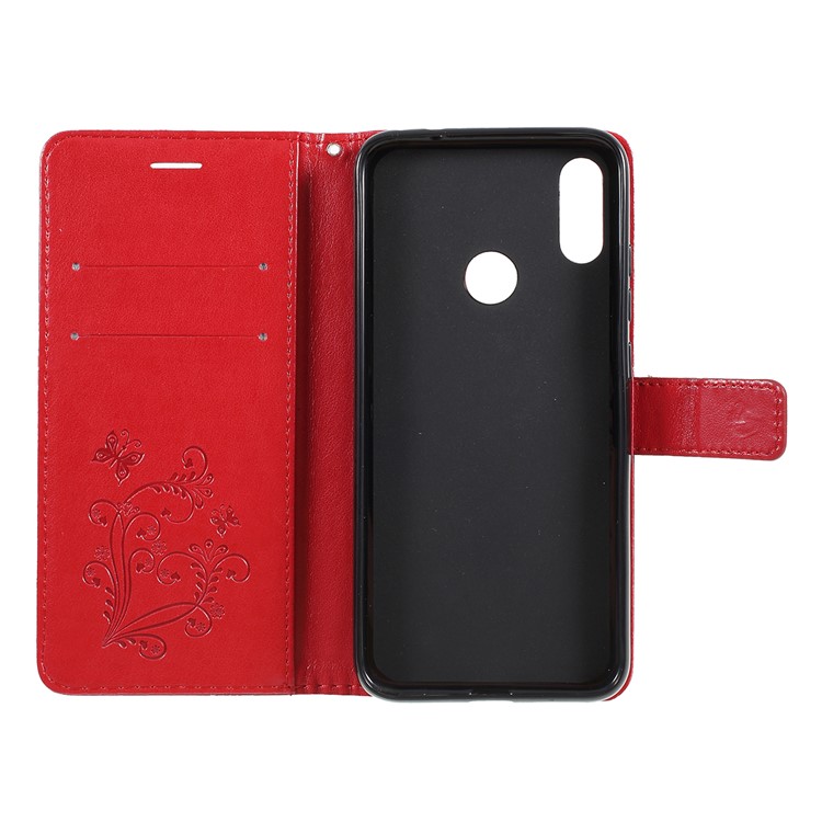Imprint Butterfly Leather Wallet Case for Xiaomi Redmi Note 7S / Note 7 / Note 7 Pro (India) - Red-4
