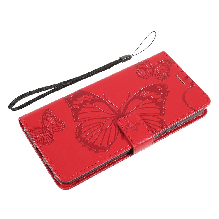 Imprint Butterfly Leather Wallet Case for Xiaomi Redmi Note 7S / Note 7 / Note 7 Pro (India) - Red-5