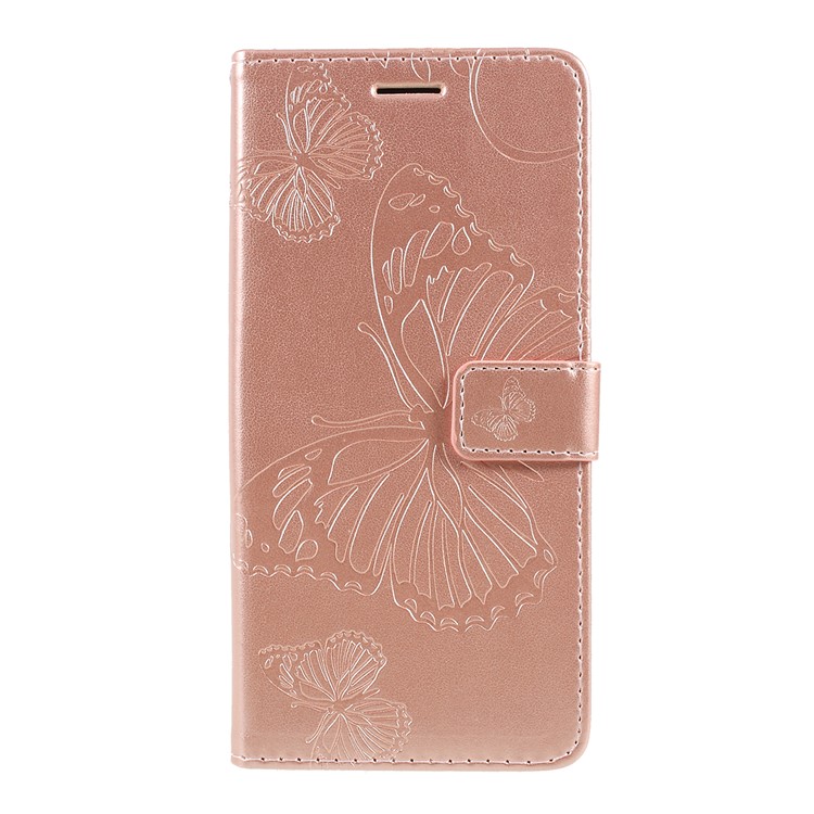Imprint Butterfly Leather Wallet Case for Xiaomi Redmi Note 7S / Note 7 / Note 7 Pro (India) - Rose Gold-1