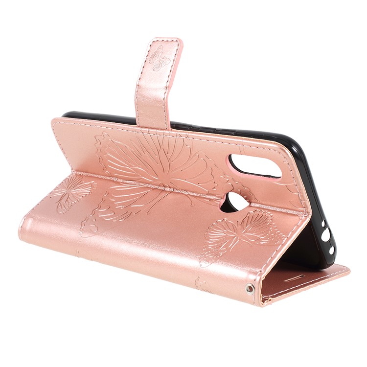 Imprint Butterfly Leather Wallet Case for Xiaomi Redmi Note 7S / Note 7 / Note 7 Pro (India) - Rose Gold-3