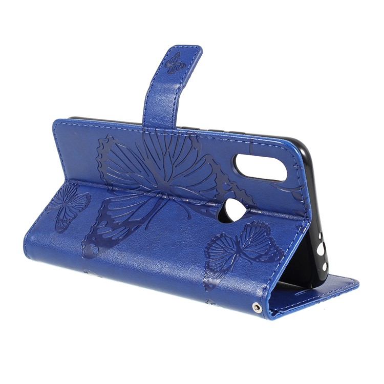 Imprint Butterfly Leather Wallet Case for Xiaomi Redmi Note 7S / Note 7 / Note 7 Pro (India) - Blue-3