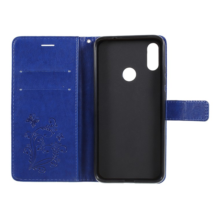 Imprint Butterfly Leather Wallet Case for Xiaomi Redmi Note 7S / Note 7 / Note 7 Pro (India) - Blue-4