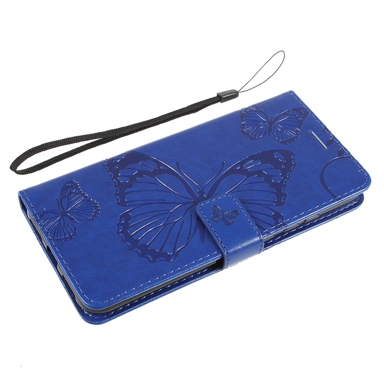 Imprint Butterfly Leather Wallet Case for Xiaomi Redmi Note 7S / Note 7 / Note 7 Pro (India) - Blue-5
