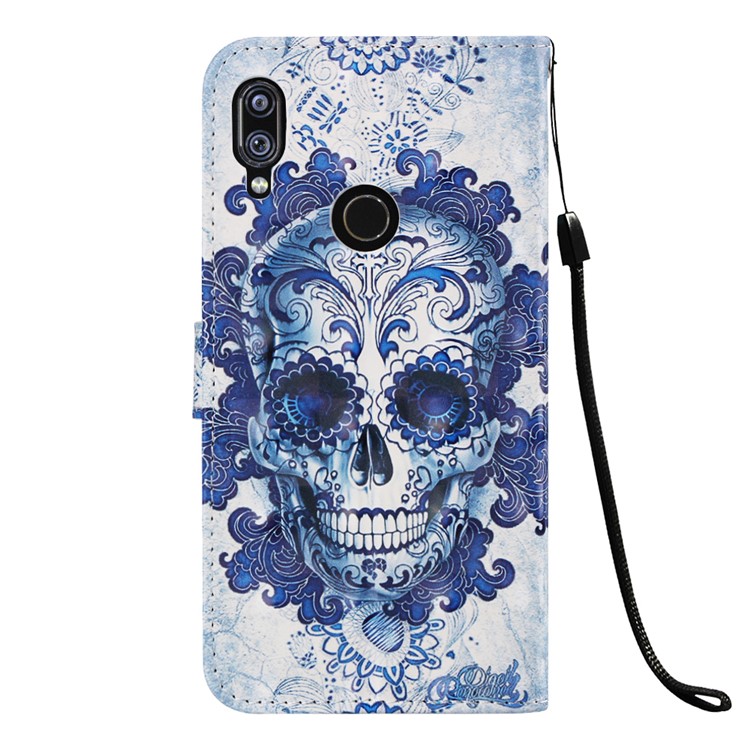 Pattern Printing Light Spot Decor Stand Leather Wallet Cover for Xiaomi Redmi Note 7 / Redmi Note 7 Pro (India) - Flowered Skull-3