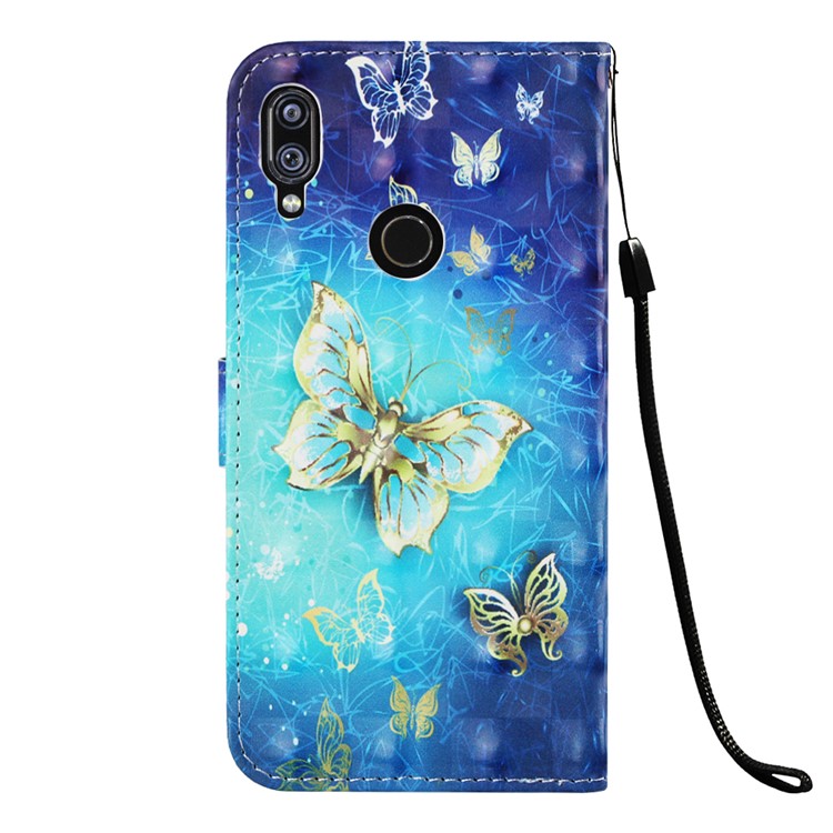 Pattern Printing Light Spot Decor Stand Leather Wallet Cover for Xiaomi Redmi Note 7S / Note 7 / Redmi Note 7 Pro (India) - Gold and Blue Butterfly-3