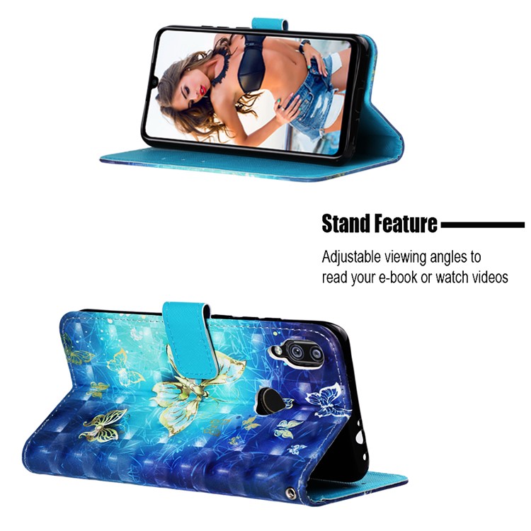 Pattern Printing Light Spot Decor Stand Leather Wallet Cover for Xiaomi Redmi Note 7S / Note 7 / Redmi Note 7 Pro (India) - Gold and Blue Butterfly-4