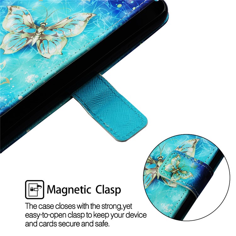 Pattern Printing Light Spot Decor Stand Leather Wallet Cover for Xiaomi Redmi Note 7S / Note 7 / Redmi Note 7 Pro (India) - Gold and Blue Butterfly-5