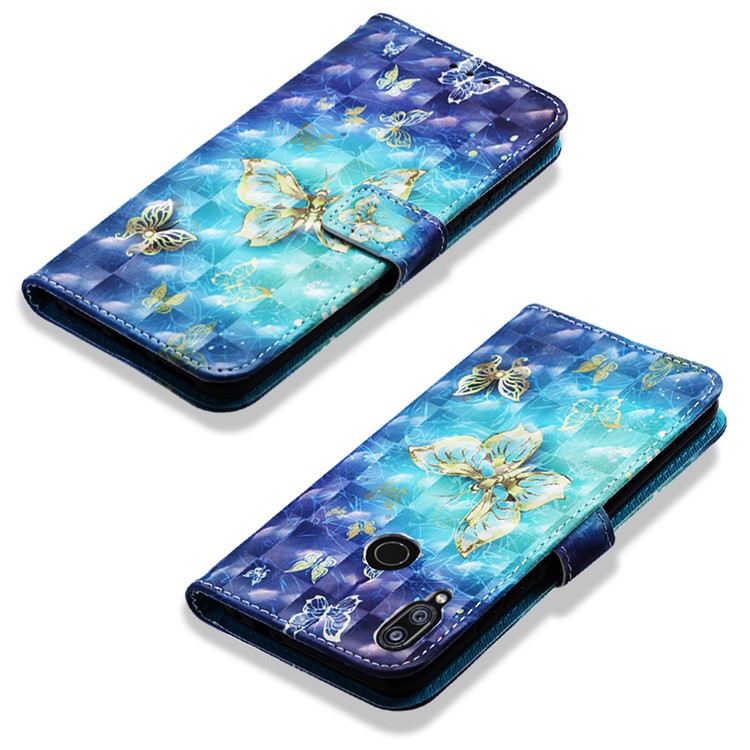 Pattern Printing Light Spot Decor Stand Leather Wallet Cover for Xiaomi Redmi Note 7S / Note 7 / Redmi Note 7 Pro (India) - Gold and Blue Butterfly-7