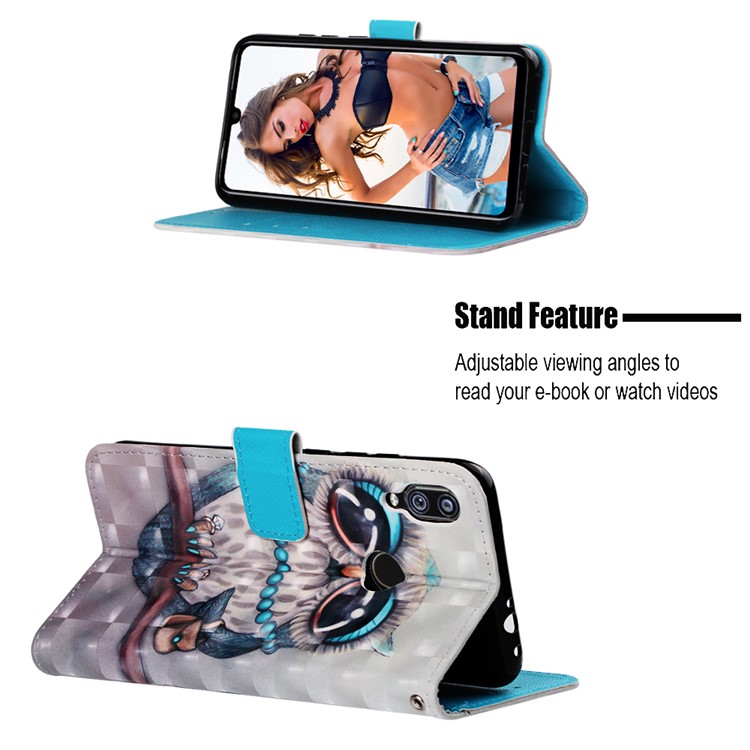 Pattern Printing Light Spot Decor Stand Leather Wallet Cover for Xiaomi Redmi Note 7S / Note 7 / Redmi Note 7 Pro (India) - Owl-4
