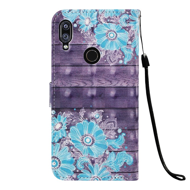 Pattern Printing Light Spot Decor Stand Leather Wallet Cover for Xiaomi Redmi Note 7S / Note 7 / Redmi Note 7 Pro (India) - Blue Flower-3