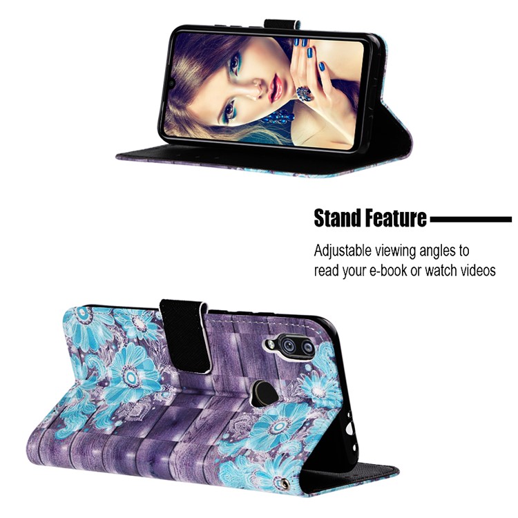 Pattern Printing Light Spot Decor Stand Leather Wallet Cover for Xiaomi Redmi Note 7S / Note 7 / Redmi Note 7 Pro (India) - Blue Flower-4