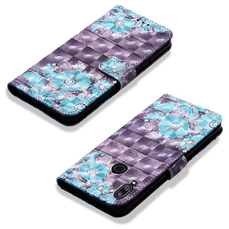 Pattern Printing Light Spot Decor Stand Leather Wallet Cover for Xiaomi Redmi Note 7S / Note 7 / Redmi Note 7 Pro (India) - Blue Flower-7
