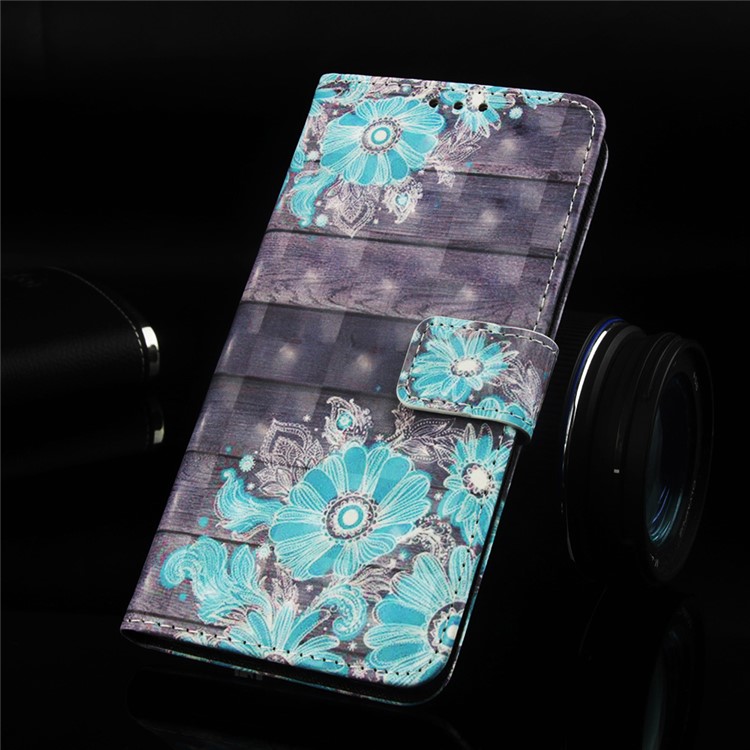 Pattern Printing Light Spot Decor Stand Leather Wallet Cover for Xiaomi Redmi Note 7S / Note 7 / Redmi Note 7 Pro (India) - Blue Flower-8