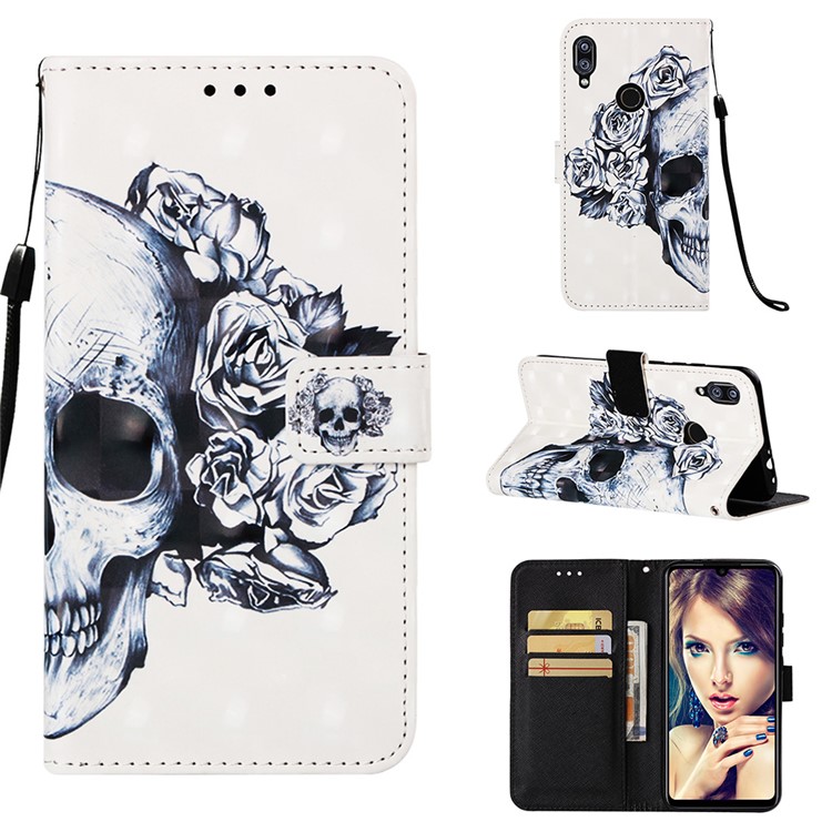 Motivi Per Stampa Fulmine Arredamento Per Arredamento Per il Portafoglio in Pelle Per Xiaomi Redmi Note 7s / Nota 7 / Redmi Note 7 Pro (India) - Rose Skull