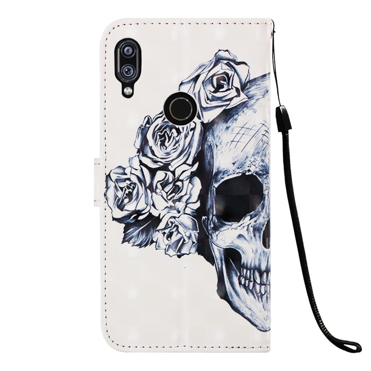 Pattern Printing Light Spot Decor Stand Leather Wallet Cover for Xiaomi Redmi Note 7S / Note 7 / Redmi Note 7 Pro (India) - Rose Skull-3